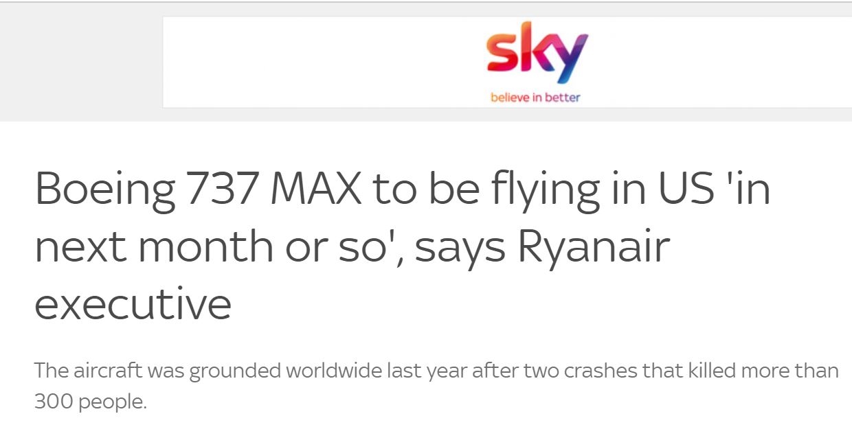 瑞安航空：737MAX下個月或?qū)⒃诿绹謴?fù)運營